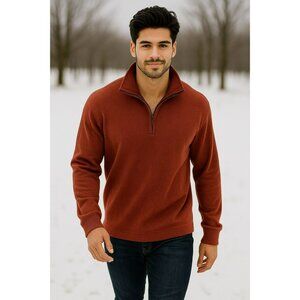 The North Face Mens XL Half-Zip Rust Pullover Sweater Cotton Blend